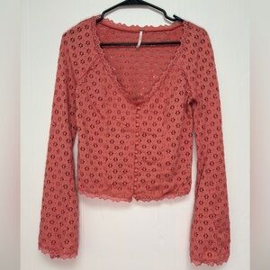 Free People Lace Button-Up Top - Pink